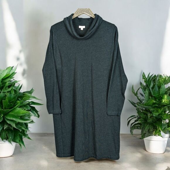 J. JILL Cowl Neck Jersey Knit Sweater Dress Heathered Green Minimalist Size 1X - Picture 1 of 6